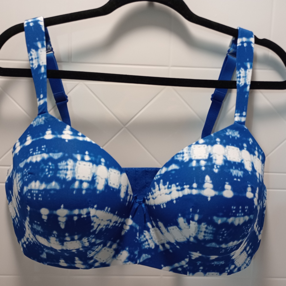 Cacique Simply Wire Free Lightly Lined T-Shirt Indigo Tie-Dye Women's Bra NWOT